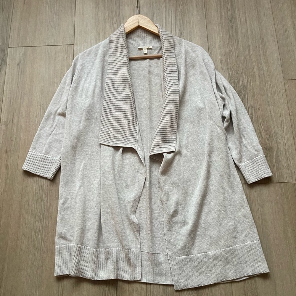Eileen Fisher Women 100% Organic Cotton Waterfall Cardigan Gray Sz Petite Large